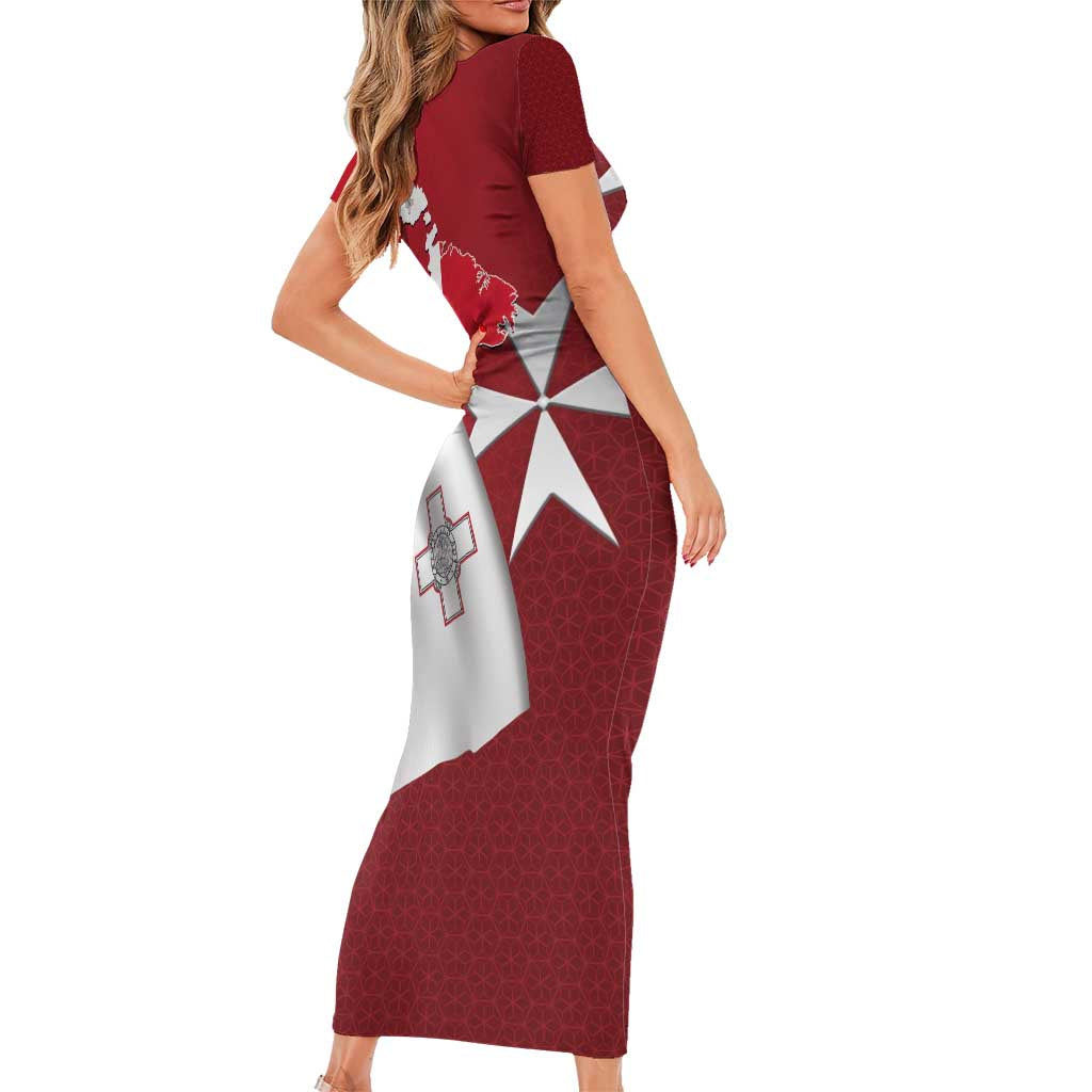 Malta Independence Day Short Sleeve Bodycon Dress National Flag with Maltese Cross and Emblem