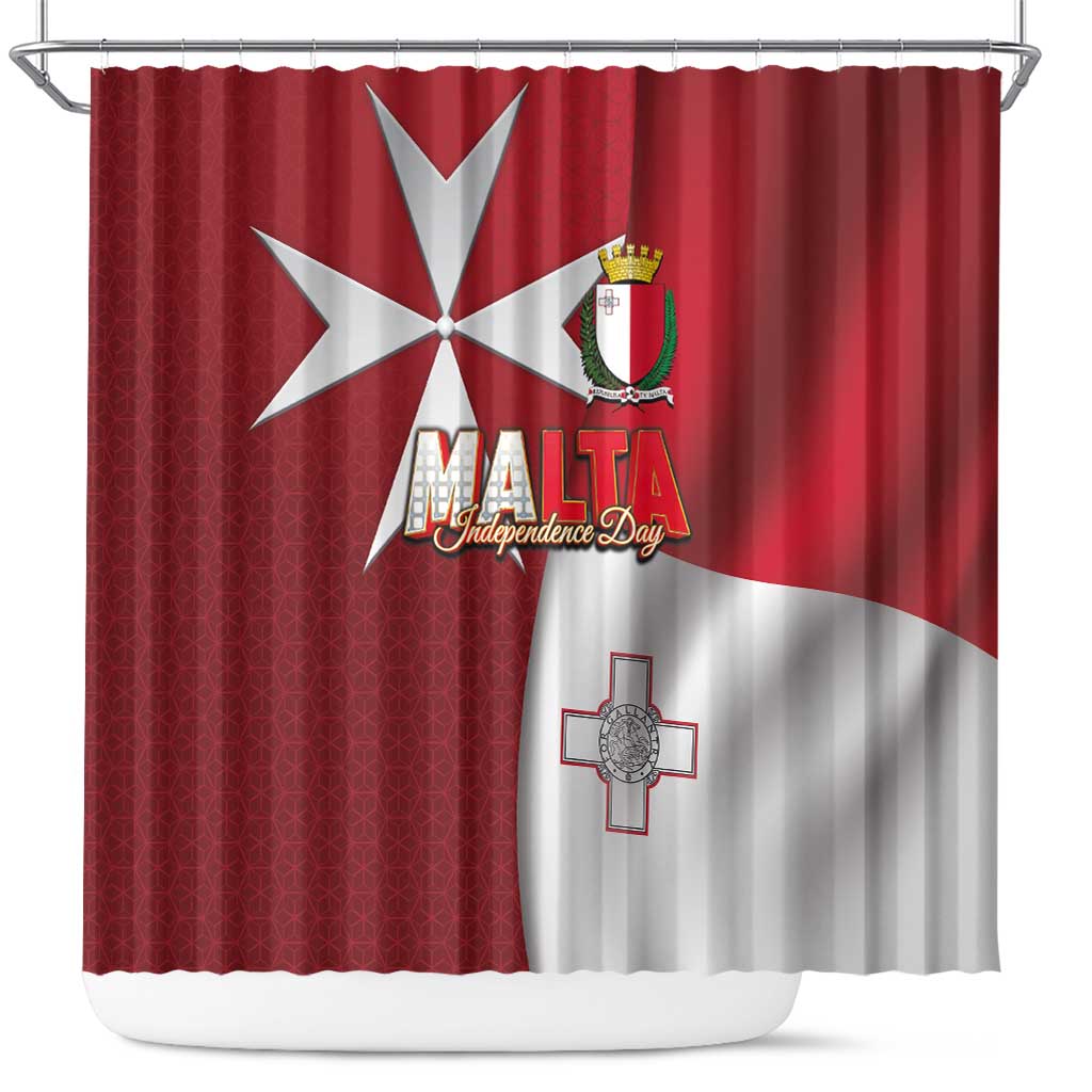 Malta Independence Day Shower Curtain National Flag with Maltese Cross and Emblem