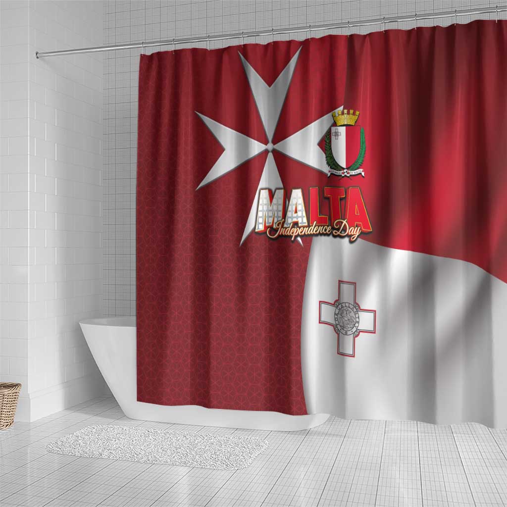 Malta Independence Day Shower Curtain National Flag with Maltese Cross and Emblem