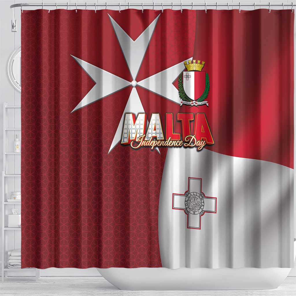 Malta Independence Day Shower Curtain National Flag with Maltese Cross and Emblem