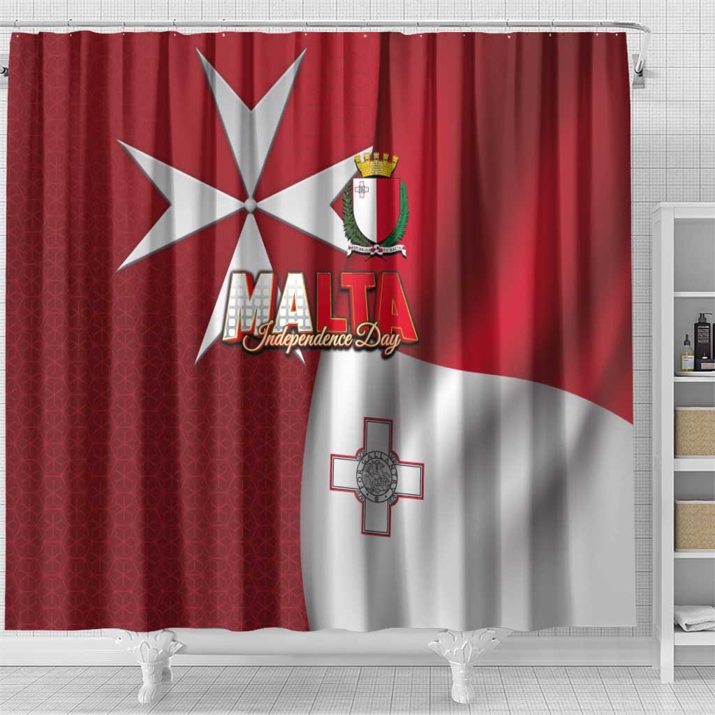 Malta Independence Day Shower Curtain National Flag with Maltese Cross and Emblem