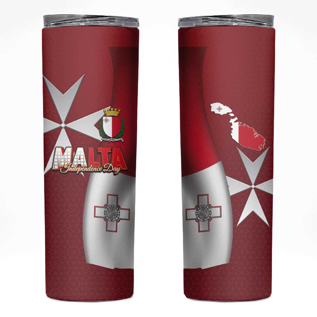 Malta Independence Day Skinny Tumbler National Flag with Maltese Cross and Emblem