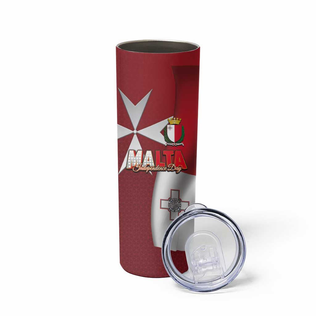Malta Independence Day Skinny Tumbler National Flag with Maltese Cross and Emblem