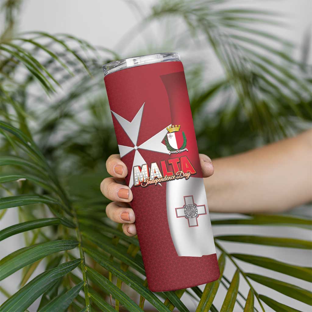 Malta Independence Day Skinny Tumbler National Flag with Maltese Cross and Emblem