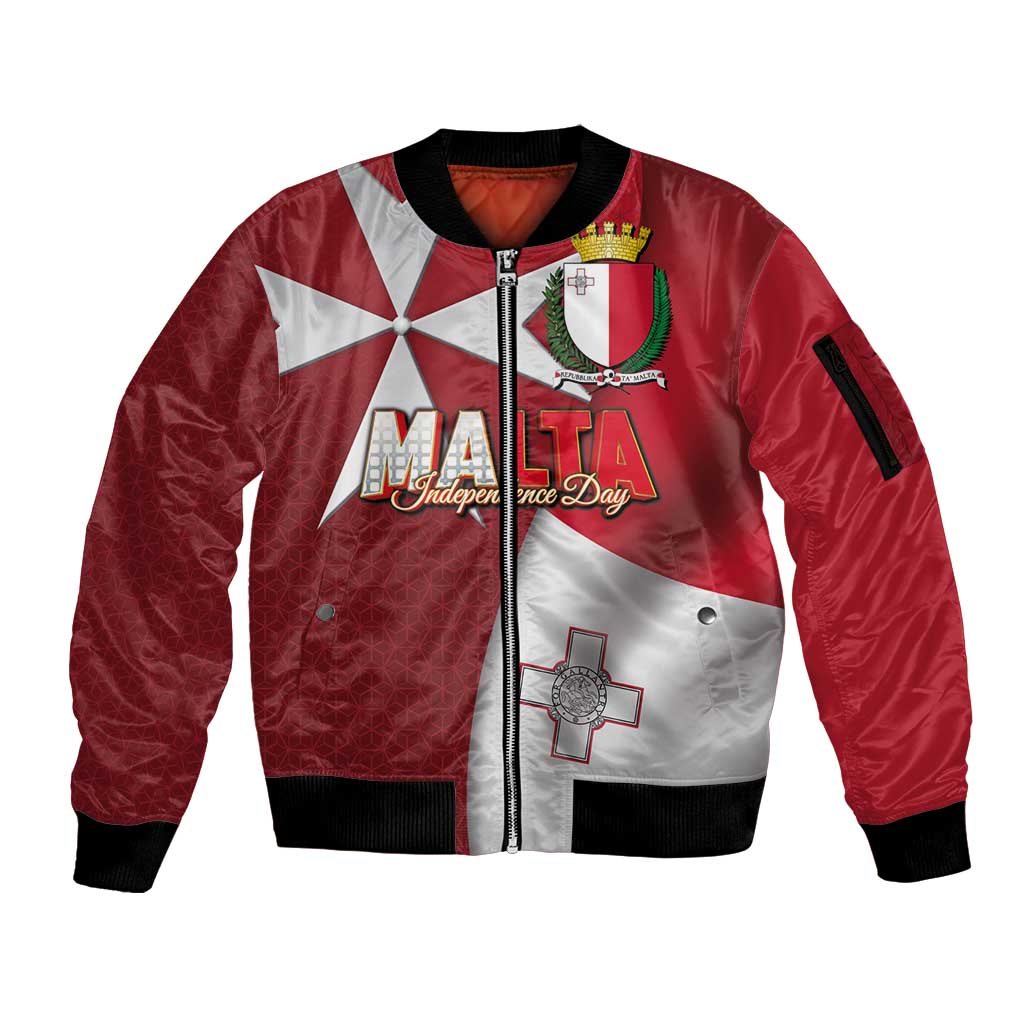 Malta Independence Day Sleeve Zip Bomber Jacket National Flag with Maltese Cross and Emblem