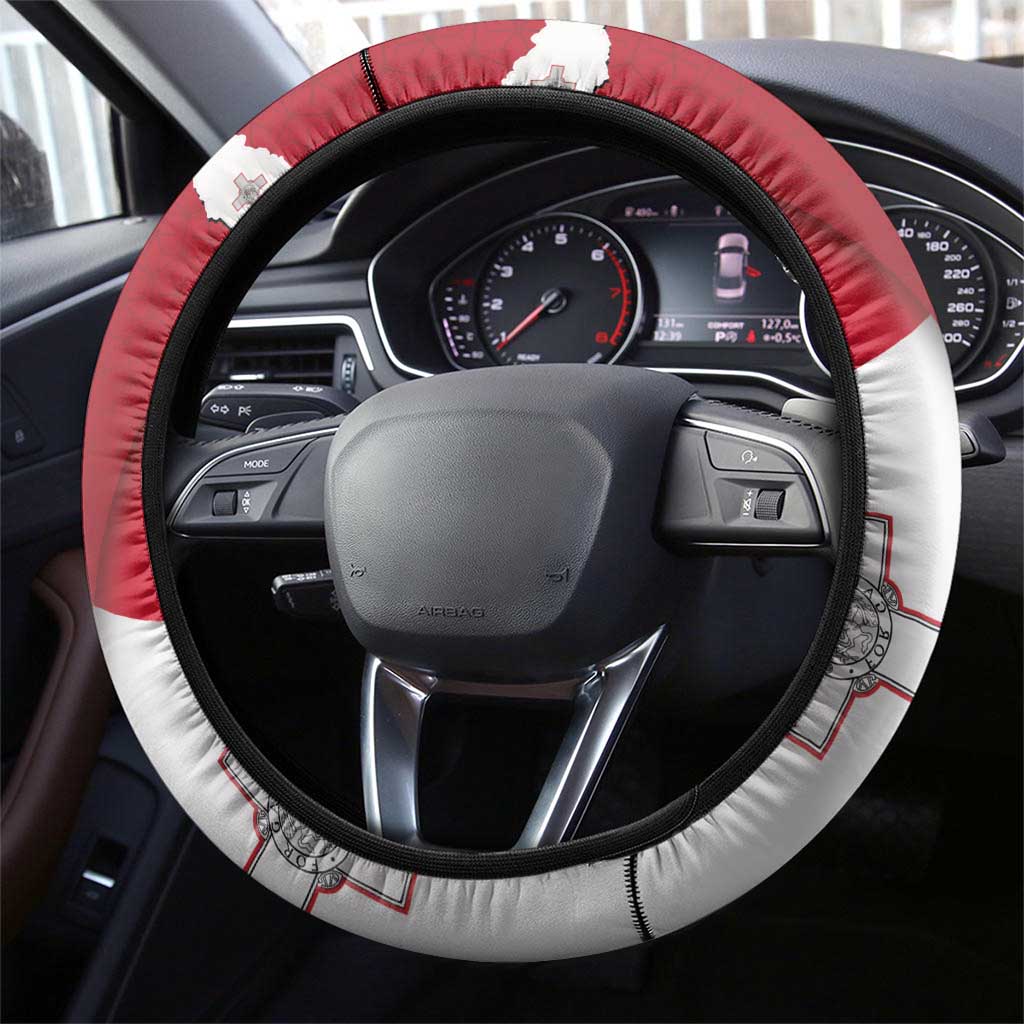 Malta Independence Day Steering Wheel Cover National Flag with Maltese Cross and Emblem