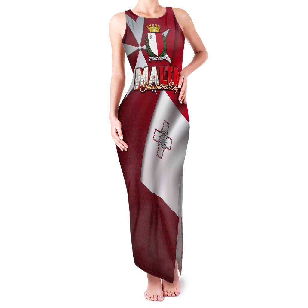 Malta Independence Day Tank Maxi Dress National Flag with Maltese Cross and Emblem