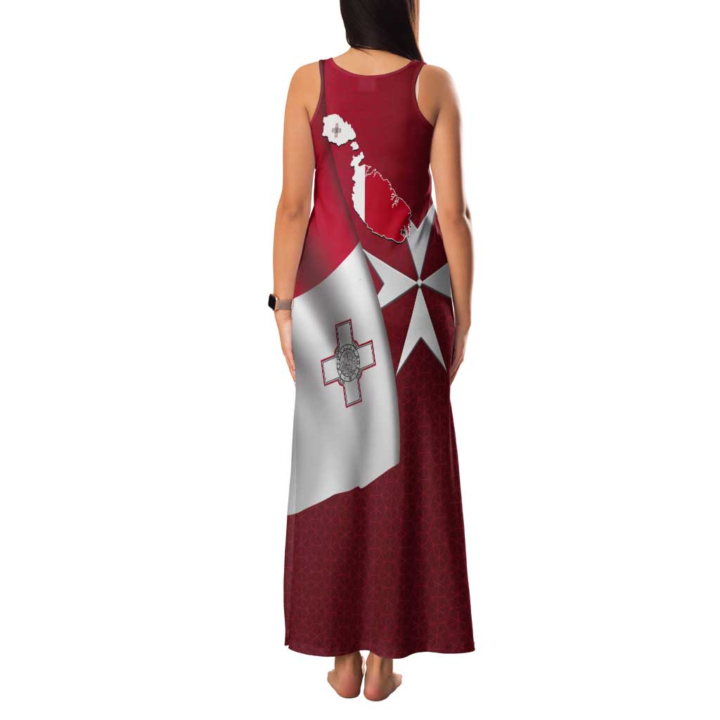 Malta Independence Day Tank Maxi Dress National Flag with Maltese Cross and Emblem