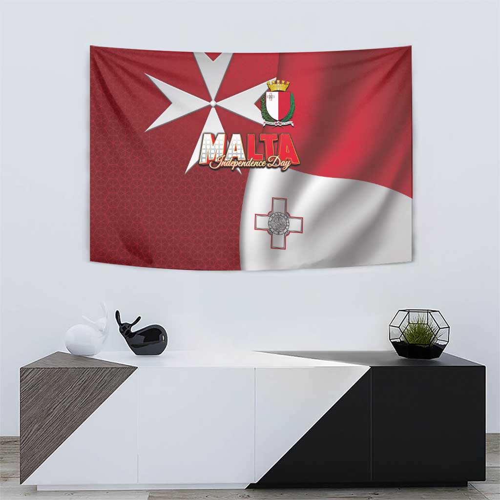 Malta Independence Day Tapestry National Flag with Maltese Cross and Emblem