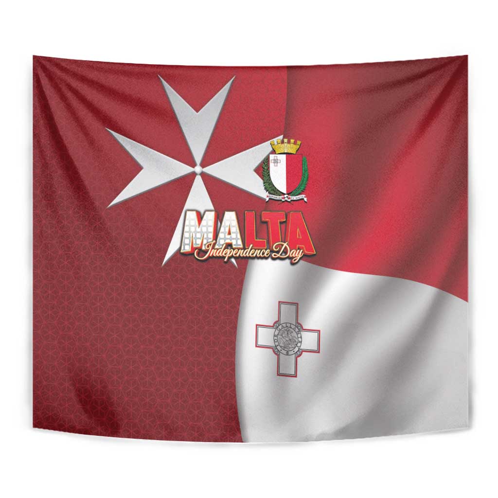 Malta Independence Day Tapestry National Flag with Maltese Cross and Emblem