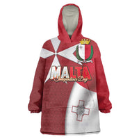 Malta Independence Day Wearable Blanket Hoodie National Flag with Maltese Cross and Emblem