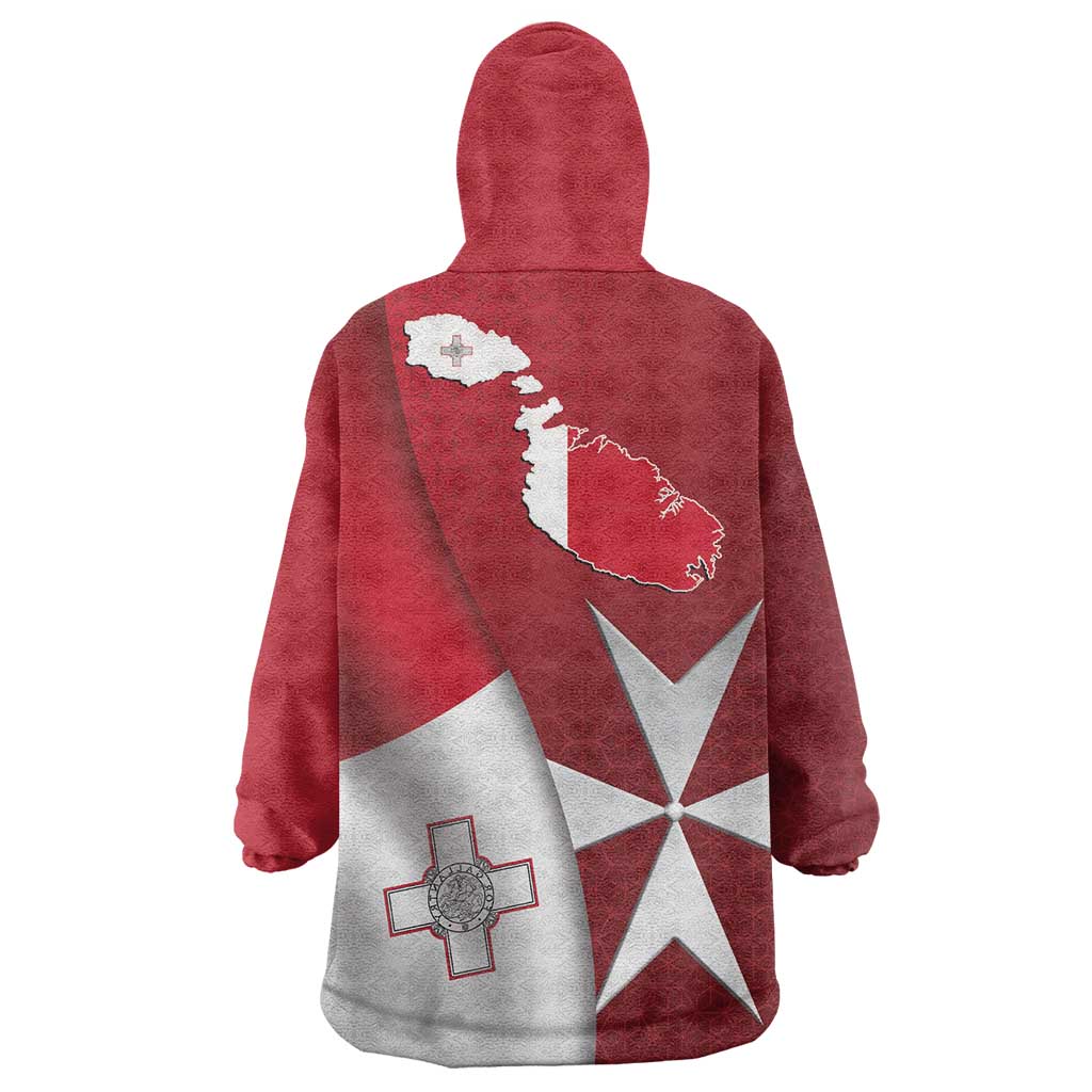 Malta Independence Day Wearable Blanket Hoodie National Flag with Maltese Cross and Emblem