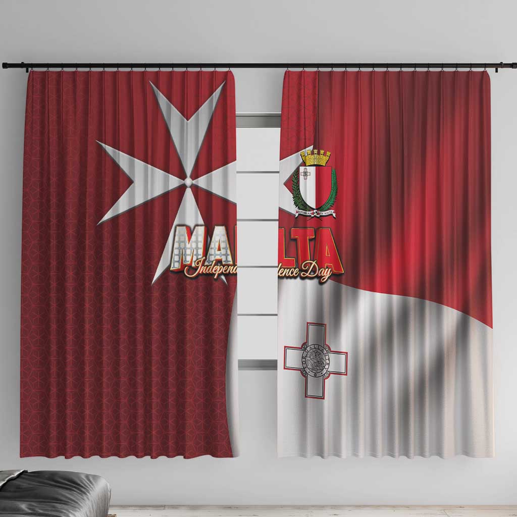 Malta Independence Day Window Curtain National Flag with Maltese Cross and Emblem