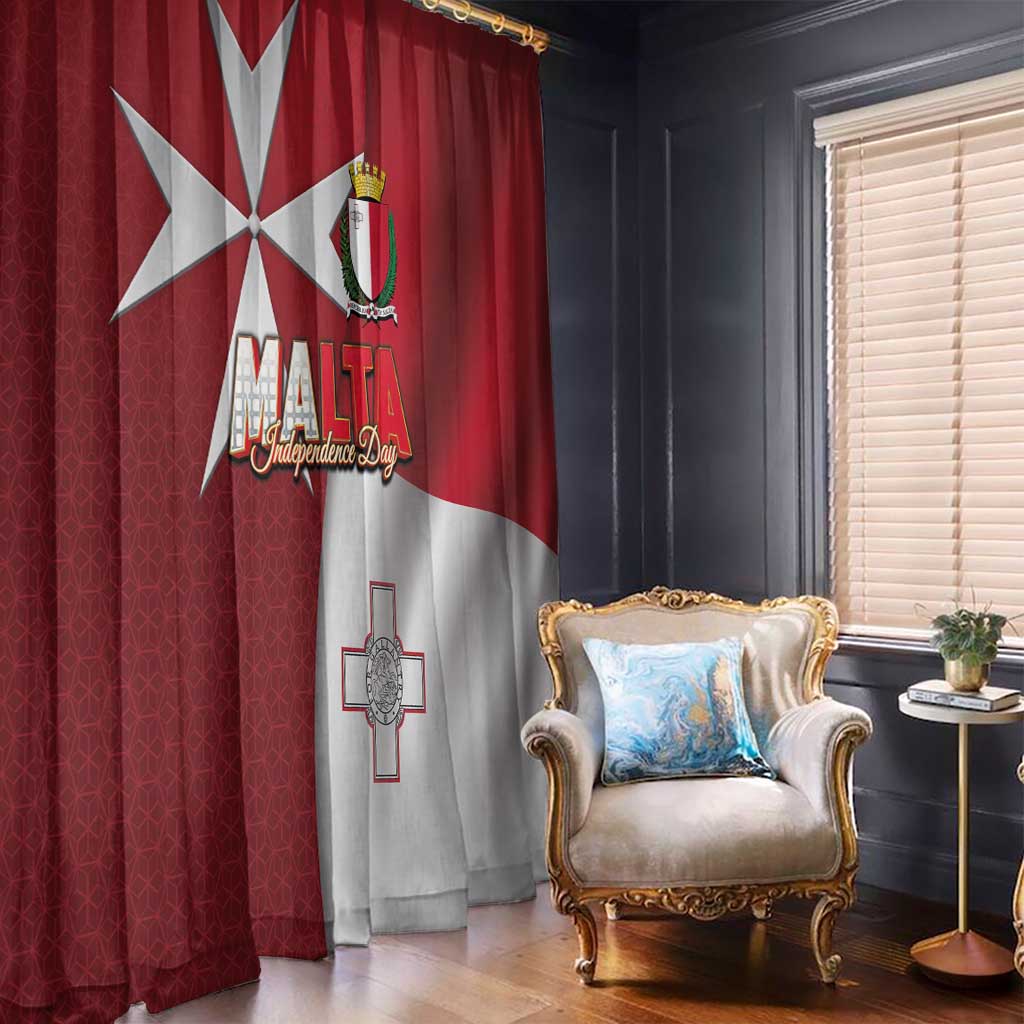 Malta Independence Day Window Curtain National Flag with Maltese Cross and Emblem