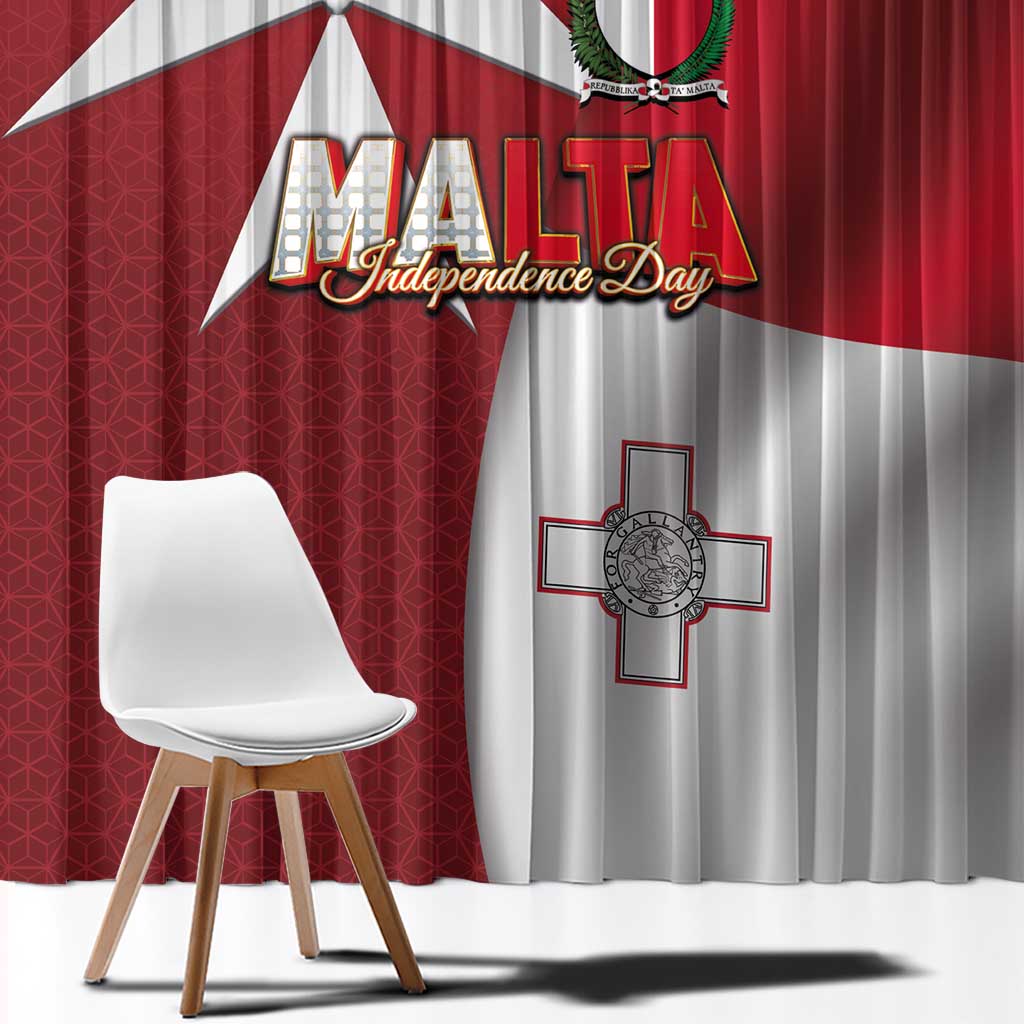 Malta Independence Day Window Curtain National Flag with Maltese Cross and Emblem