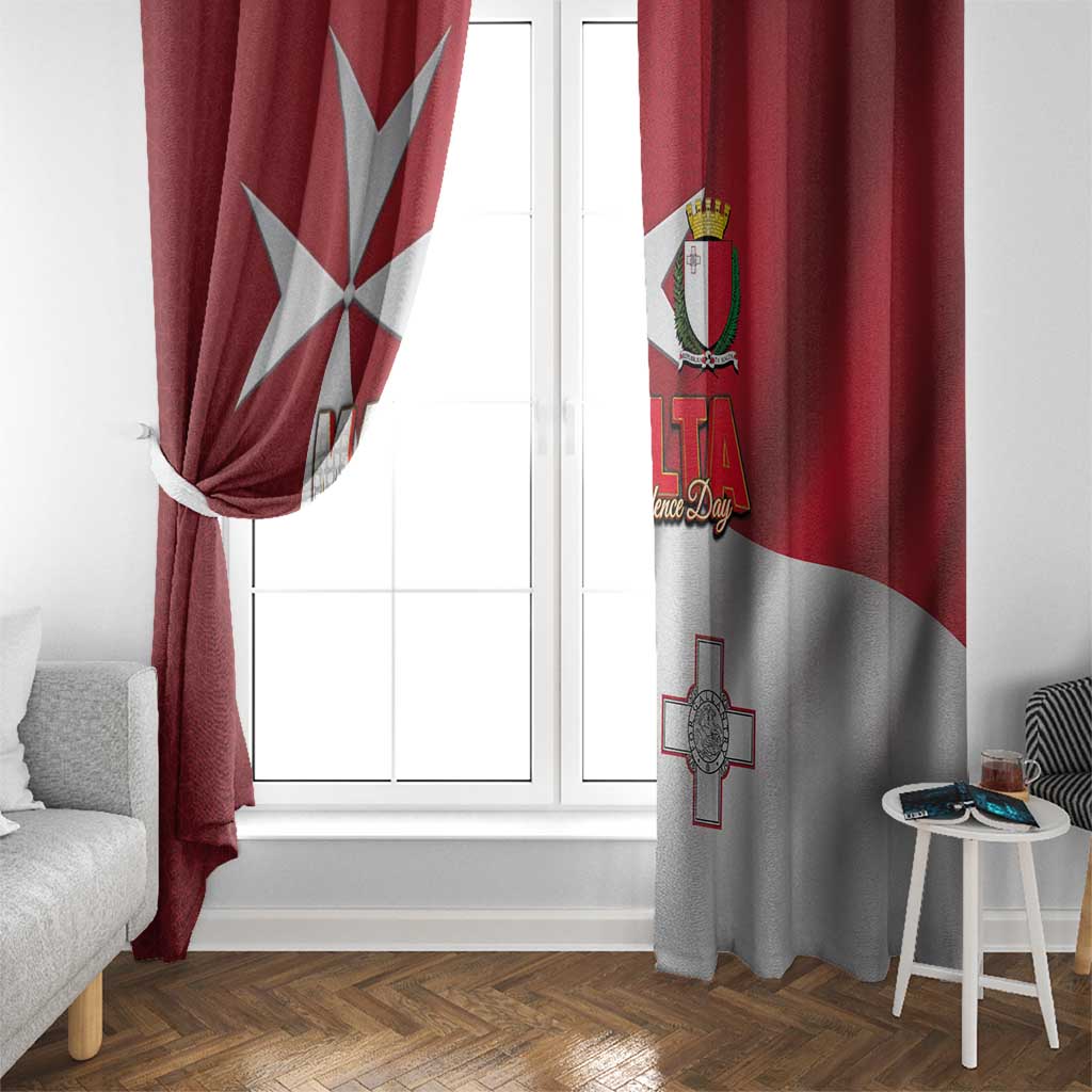 Malta Independence Day Window Curtain National Flag with Maltese Cross and Emblem