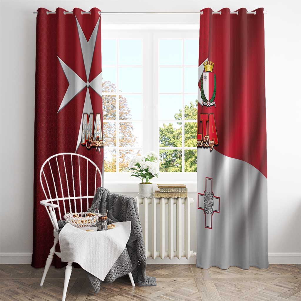 Malta Independence Day Window Curtain National Flag with Maltese Cross and Emblem