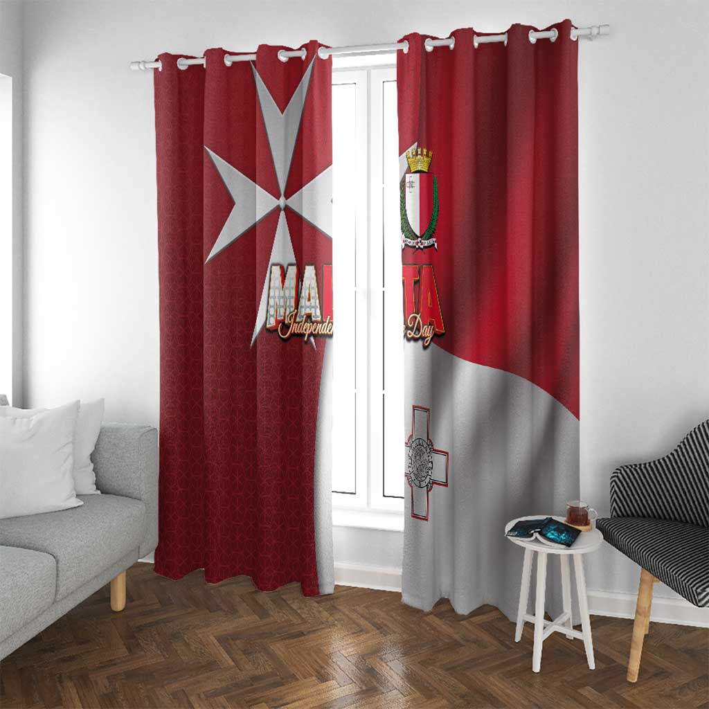 Malta Independence Day Window Curtain National Flag with Maltese Cross and Emblem