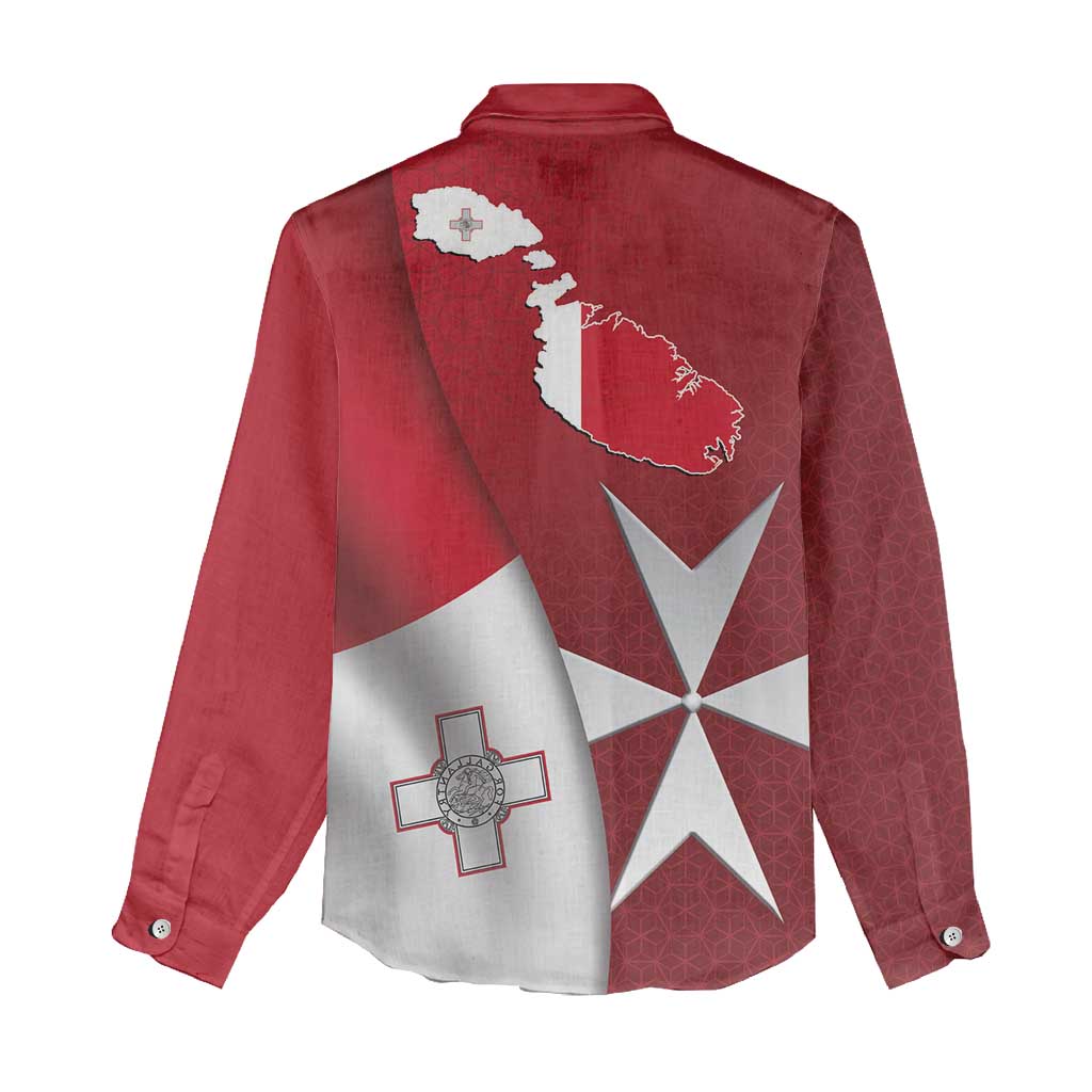 Malta Independence Day Women Casual Shirt National Flag with Maltese Cross and Emblem
