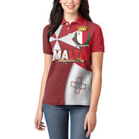 Malta Independence Day Women Polo Shirt National Flag with Maltese Cross and Emblem