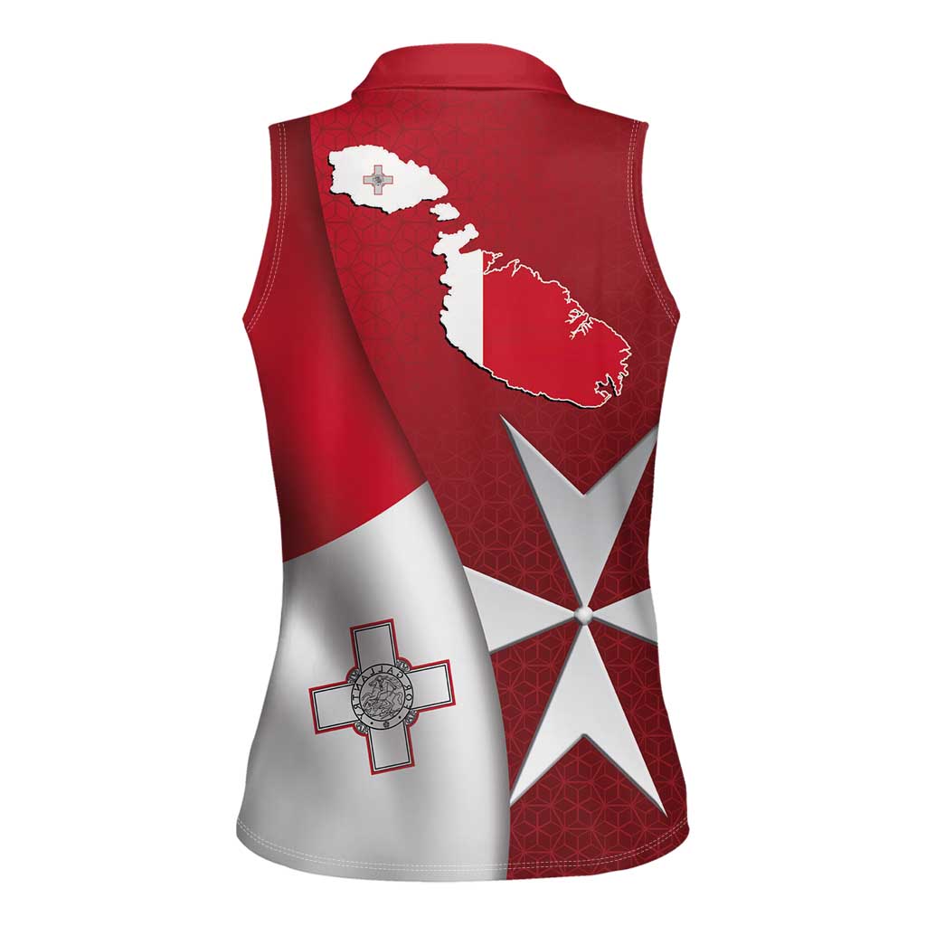 Malta Independence Day Women Sleeveless Polo Shirt National Flag with Maltese Cross and Emblem