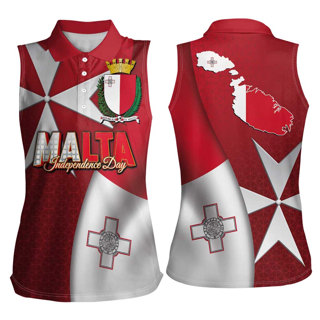 Malta Independence Day Women Sleeveless Polo Shirt National Flag with Maltese Cross and Emblem