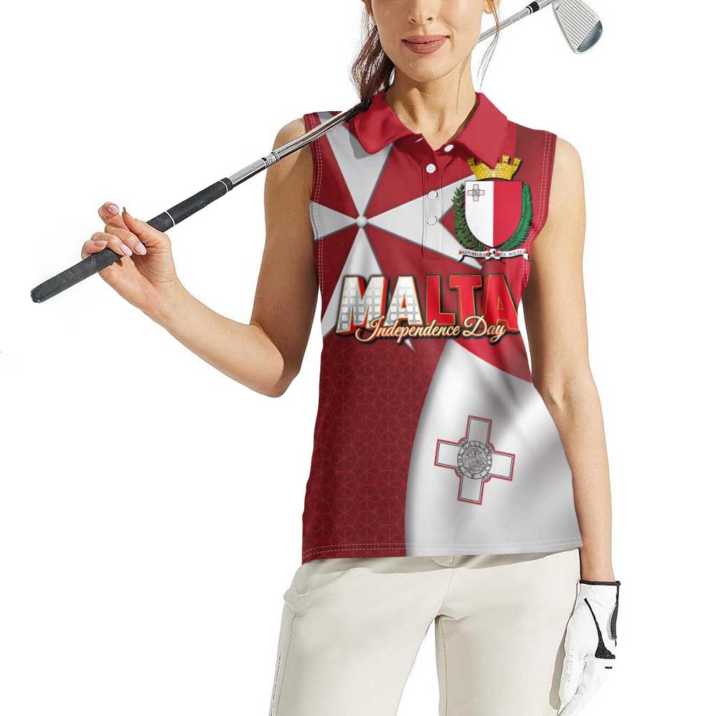 Malta Independence Day Women Sleeveless Polo Shirt National Flag with Maltese Cross and Emblem