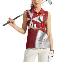 Malta Independence Day Women Sleeveless Polo Shirt National Flag with Maltese Cross and Emblem