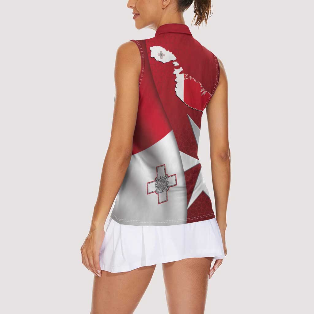 Malta Independence Day Women Sleeveless Polo Shirt National Flag with Maltese Cross and Emblem