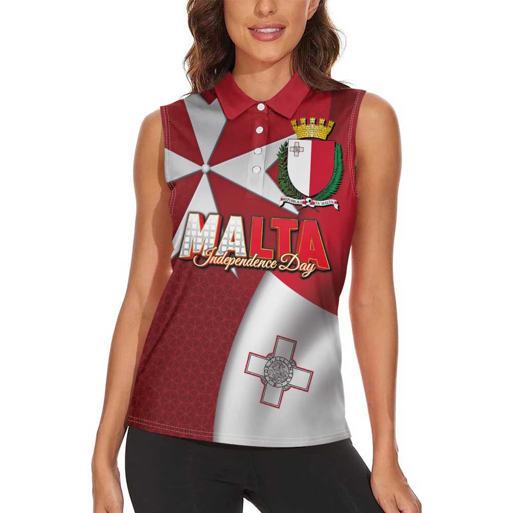 Malta Independence Day Women Sleeveless Polo Shirt National Flag with Maltese Cross and Emblem