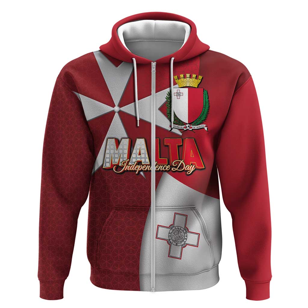 Malta Independence Day Zip Hoodie National Flag with Maltese Cross and Emblem