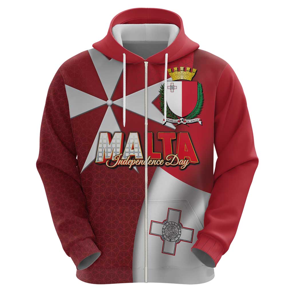 Malta Independence Day Zip Hoodie National Flag with Maltese Cross and Emblem