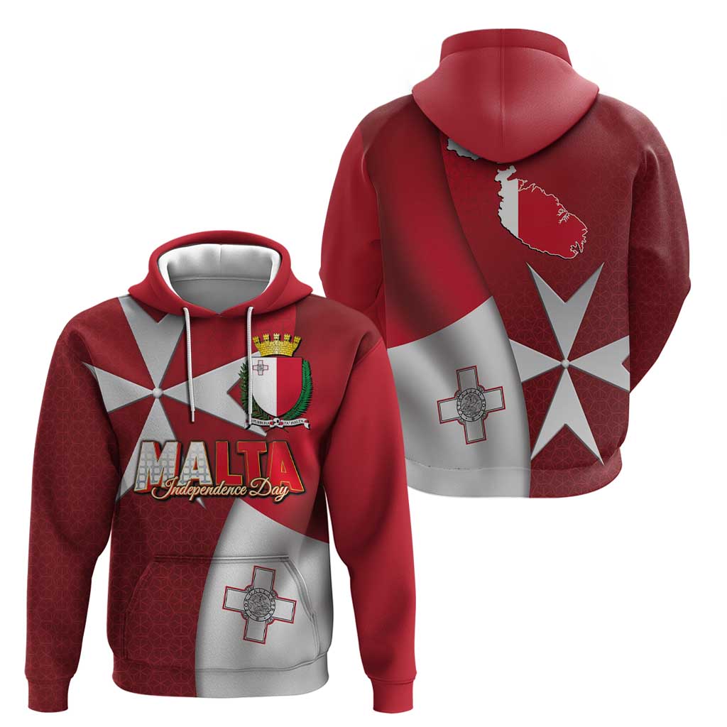 Malta Independence Day Zip Hoodie National Flag with Maltese Cross and Emblem