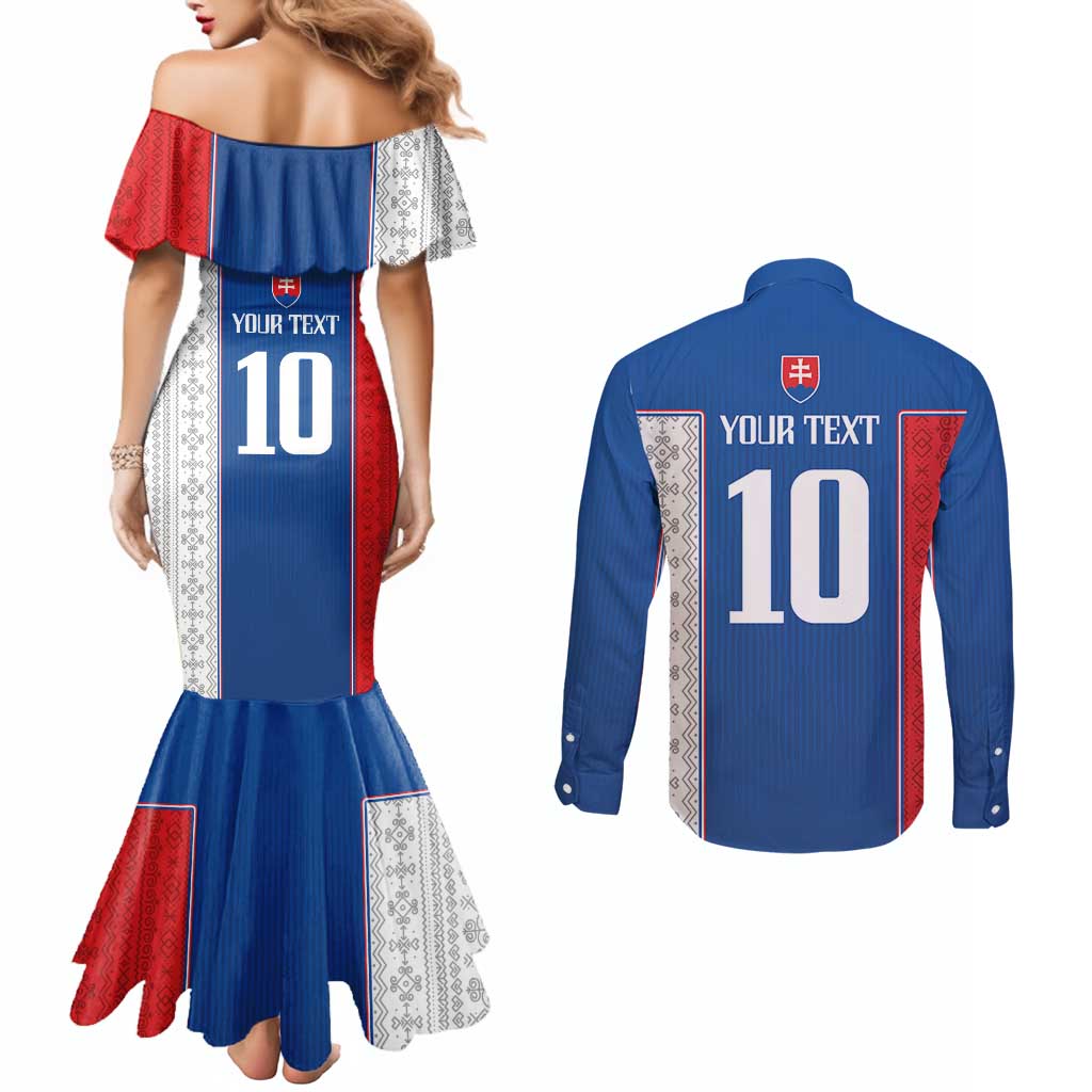 Custom Slovakia Football 2024 Go Champion Couples Matching Mermaid Dress and Long Sleeve Button Shirt