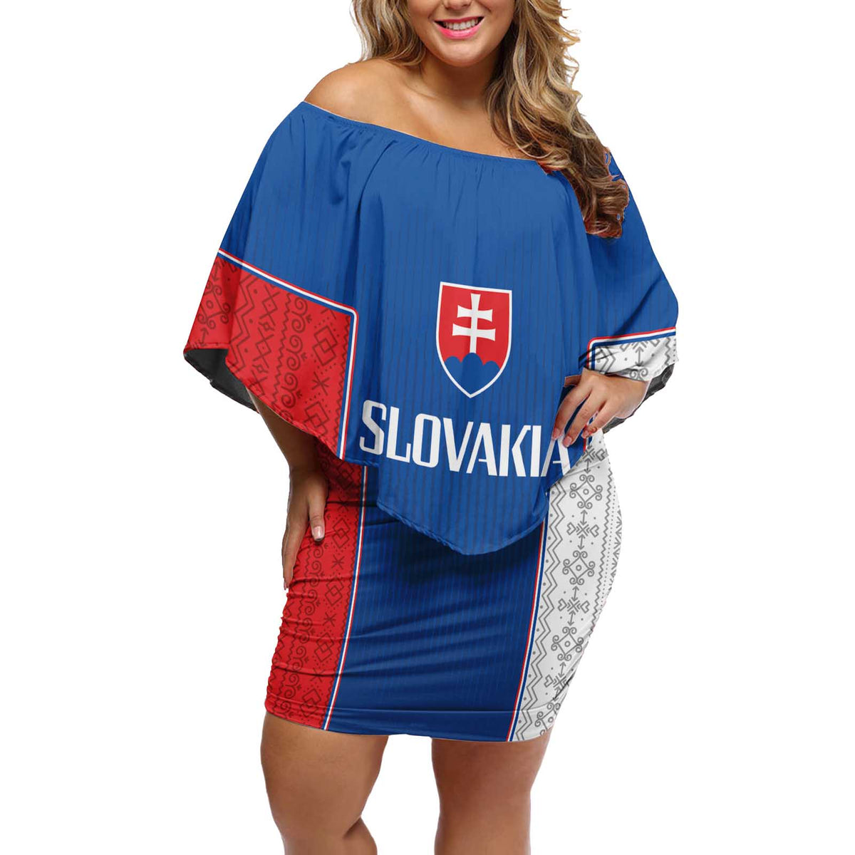 Custom Slovakia Football 2024 Go Champion Off Shoulder Short Dress - Wonder Print Shop