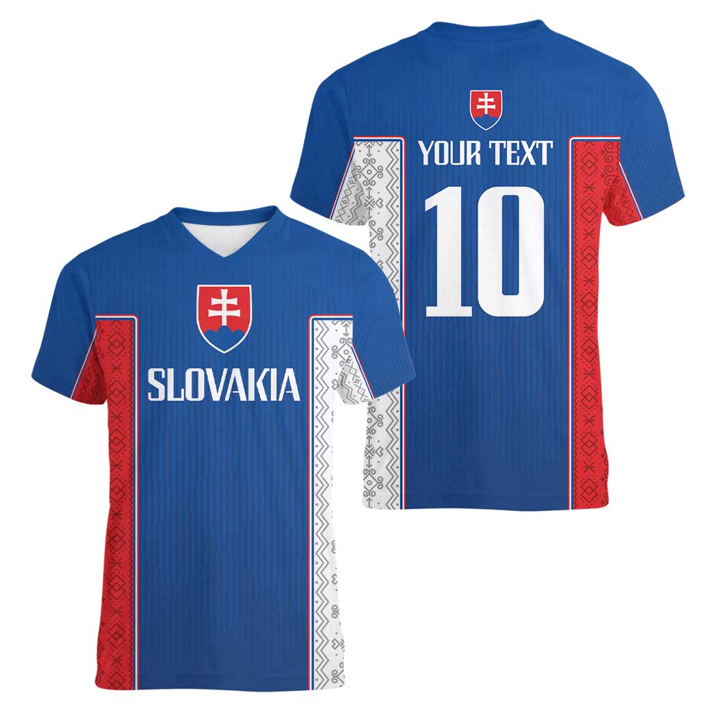 Custom Slovakia Football 2024 Go Champion Women V-Neck T-Shirt - Wonder Print Shop