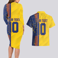 Custom Romania Football 2024 Go Champion Couples Matching Long Sleeve Bodycon Dress and Hawaiian Shirt - Wonder Print Shop