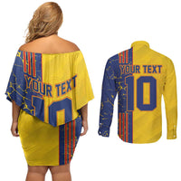 Custom Romania Football 2024 Go Champion Couples Matching Off Shoulder Short Dress and Long Sleeve Button Shirt - Wonder Print Shop