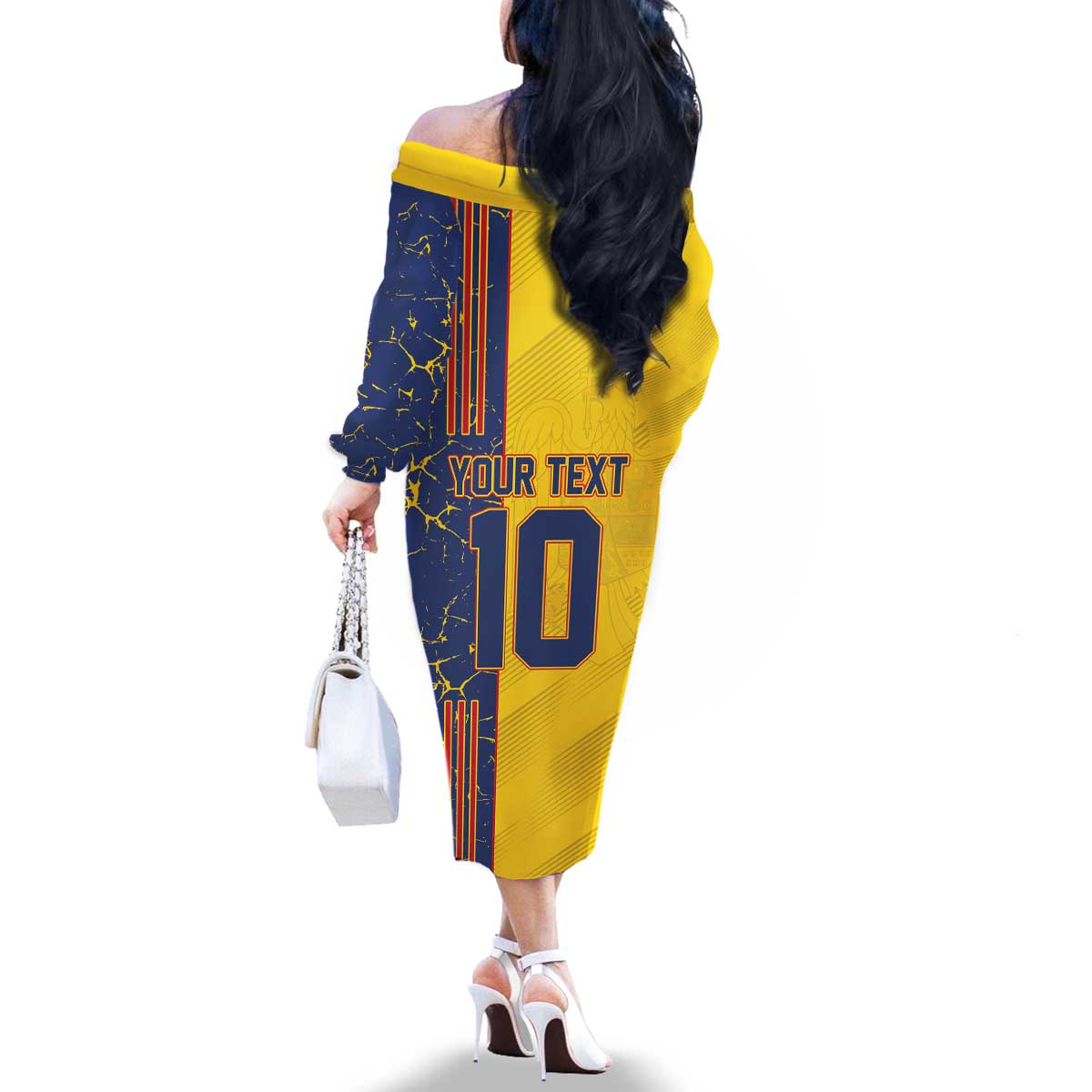 Custom Romania Football 2024 Go Champion Family Matching Off The Shoulder Long Sleeve Dress and Hawaiian Shirt - Wonder Print Shop