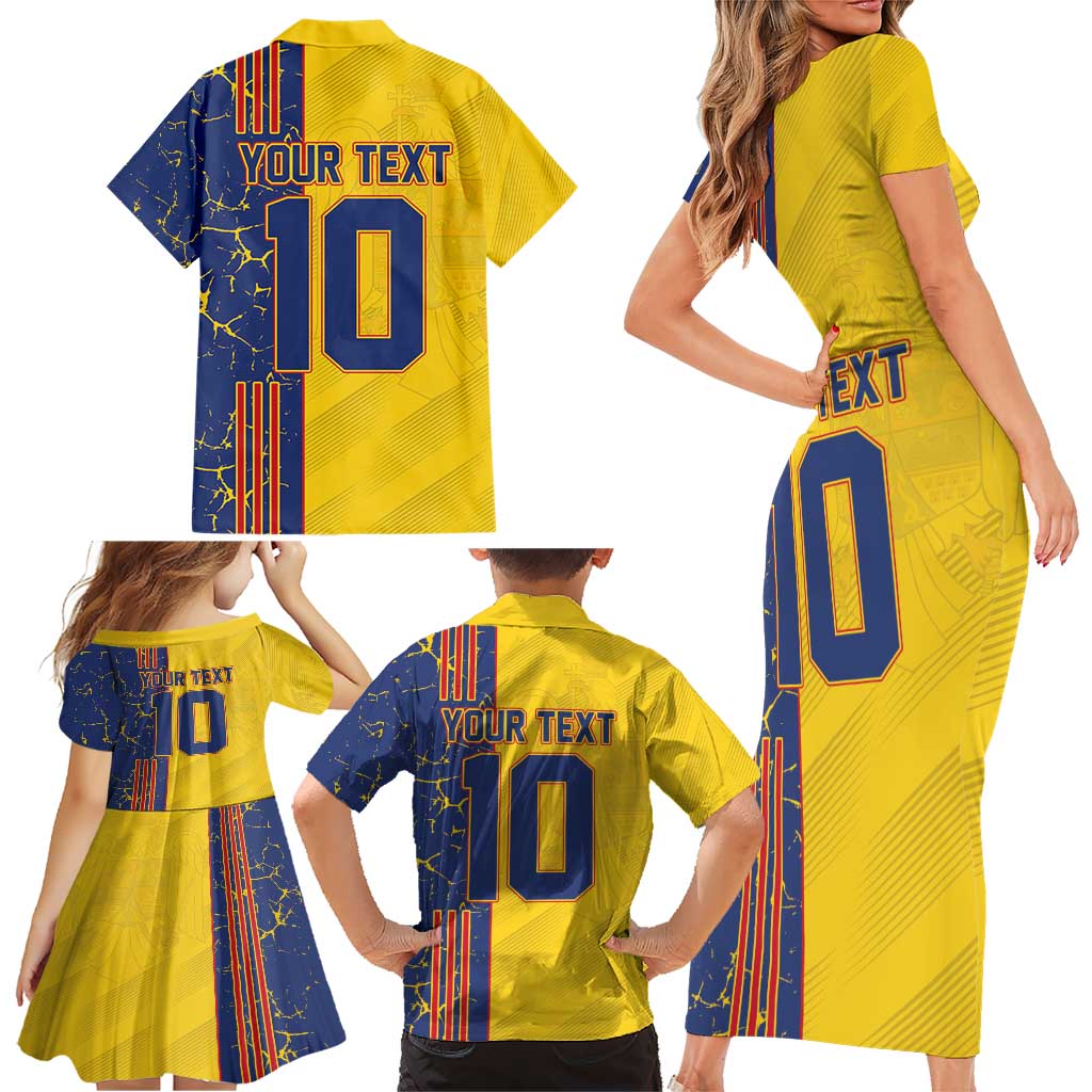 Custom Romania Football 2024 Go Champion Family Matching Short Sleeve Bodycon Dress and Hawaiian Shirt - Wonder Print Shop