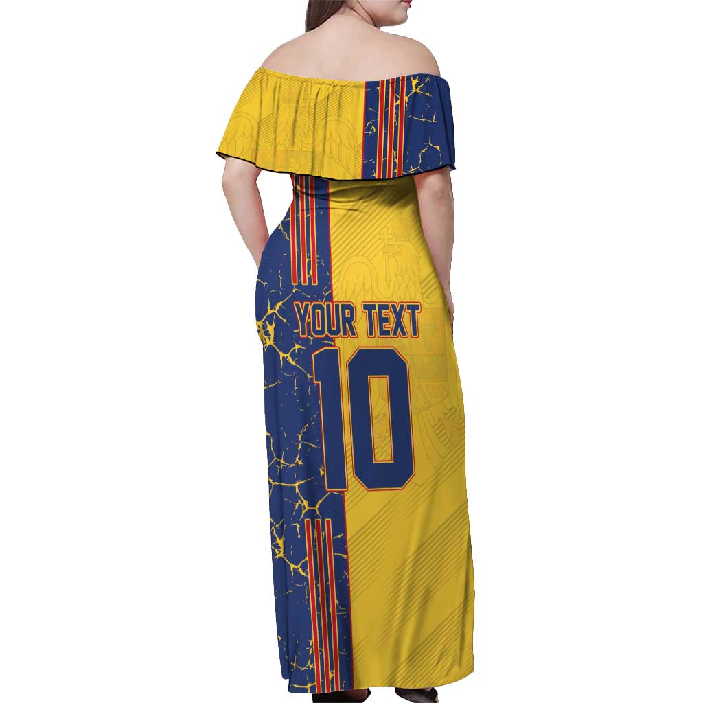 Custom Romania Football 2024 Go Champion Off Shoulder Maxi Dress - Wonder Print Shop