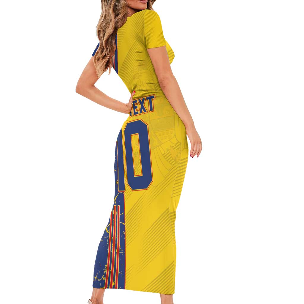 Custom Romania Football 2024 Go Champion Short Sleeve Bodycon Dress - Wonder Print Shop