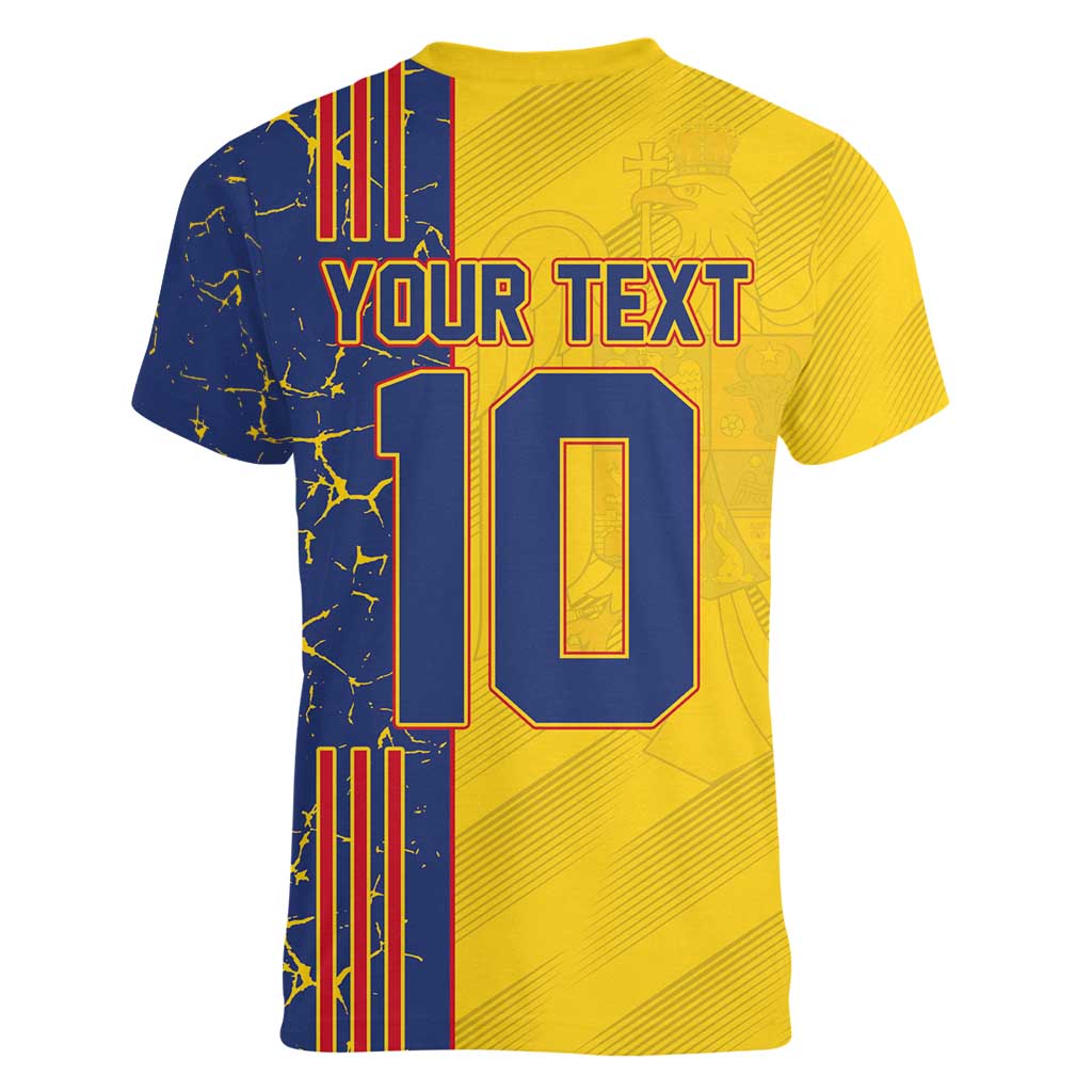 Custom Romania Football 2024 Go Champion Women V-Neck T-Shirt - Wonder Print Shop