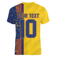 Custom Romania Football 2024 Go Champion Women V-Neck T-Shirt - Wonder Print Shop