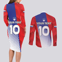 Custom Slovenia Football 2024 Go Champion Couples Matching Long Sleeve Bodycon Dress and Long Sleeve Button Shirt - Wonder Print Shop