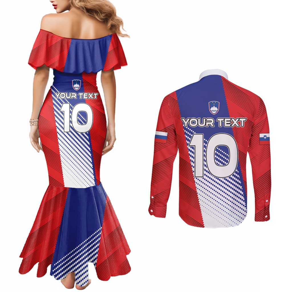 Custom Slovenia Football 2024 Go Champion Couples Matching Mermaid Dress and Long Sleeve Button Shirt