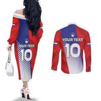 Custom Slovenia Football 2024 Go Champion Couples Matching Off The Shoulder Long Sleeve Dress and Long Sleeve Button Shirt