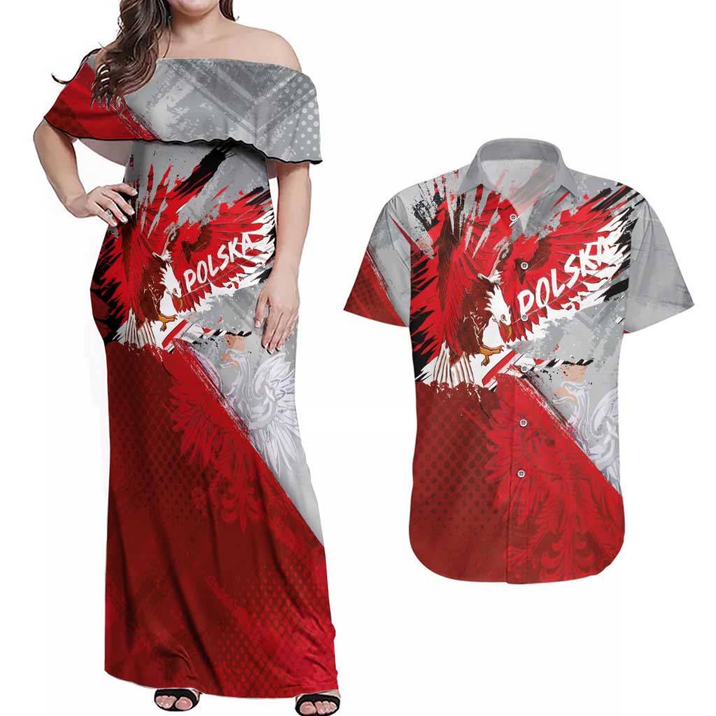 Polska Eagle Couples Matching Off Shoulder Maxi Dress and Hawaiian Shirt Poland Sporty Grunge Style - Wonder Print Shop
