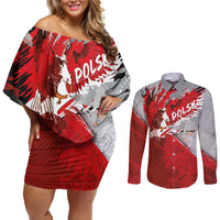 Polska Eagle Couples Matching Off Shoulder Short Dress and Long Sleeve Button Shirt Poland Sporty Grunge Style - Wonder Print Shop