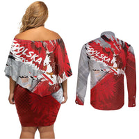 Polska Eagle Couples Matching Off Shoulder Short Dress and Long Sleeve Button Shirt Poland Sporty Grunge Style - Wonder Print Shop
